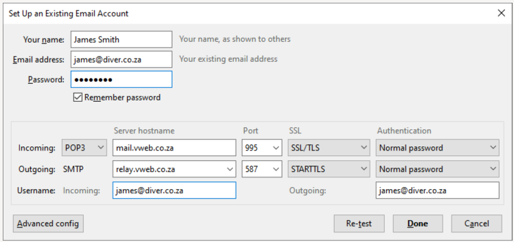 Screen image of suggested settings
